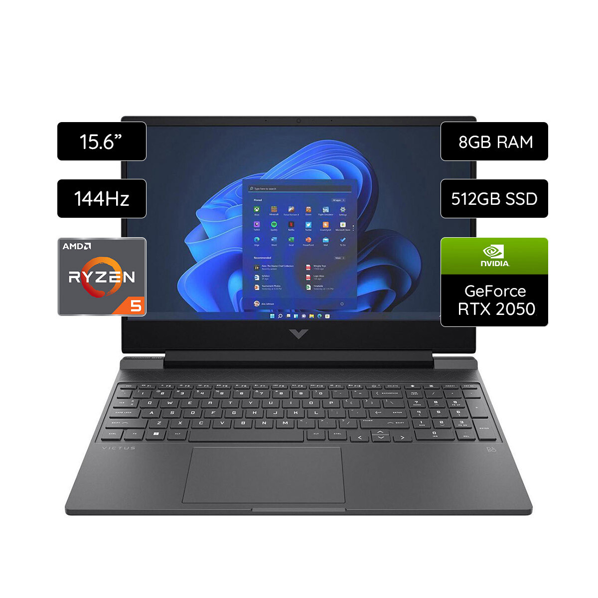 Notebook HP Victus Gaming 15.6" 8GB RAM / 512GB SSD Ryzen 5 7535HS RTX 2050 144Hz - Silver 