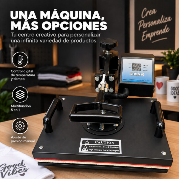 Prensa Térmica Sublimadora 5 En 1 Remeras Tazas Gorros Jarra Color Negro Rojo