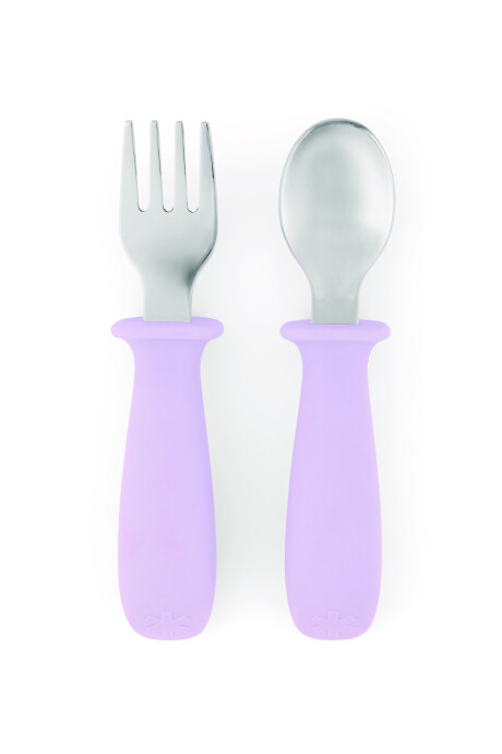Set de cubiertos, cuchara y tenedor con agarre fácil, lilas Sin color