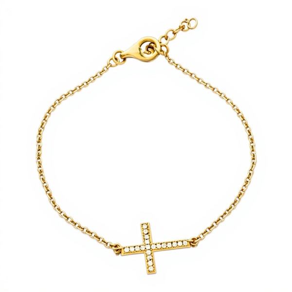 Pulsera Cruz -Oro bajo-Zirconia-PU8077 conpiedra