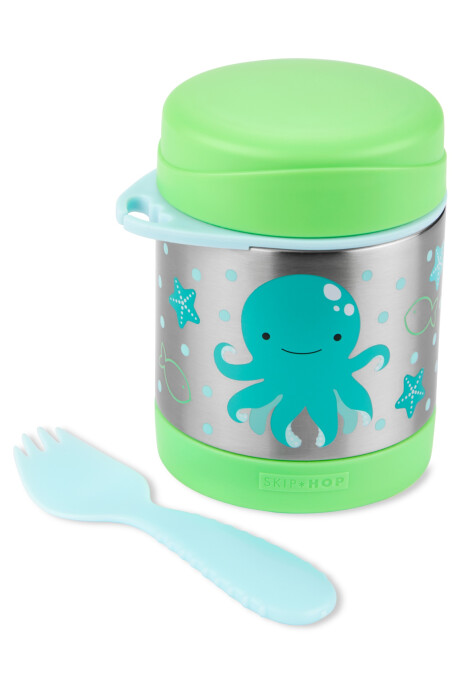 Tupper de acero inoxidable con cubierto, diseño pulpo Tupper de acero inoxidable con cubierto, diseño pulpo