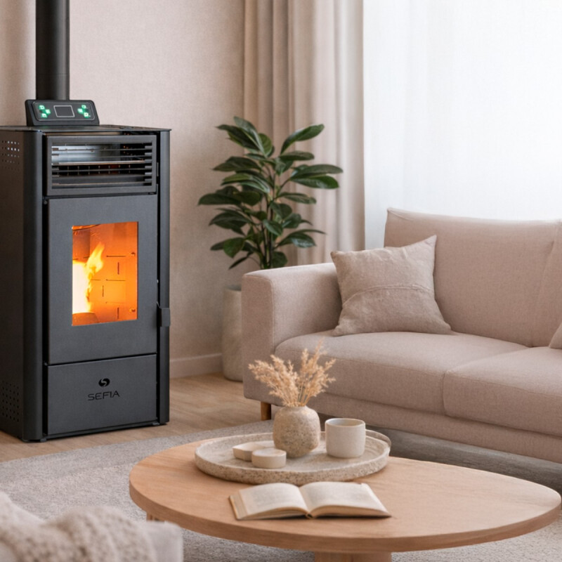 Calefactor a Pellet Sefia 9kW Kit Pared + Aspiradora + Wifi de Obsequio Calefactor a Pellet Sefia 9kW Kit Pared + Aspiradora + Wifi de Obsequio