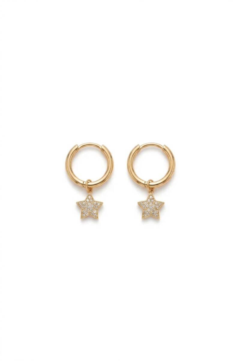 Aros acero estrella strass dorado