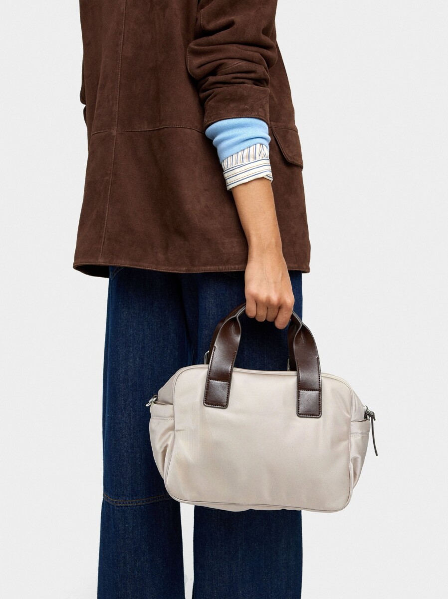 Bolso Tote De Nylon Con Bandolera - crudo 
