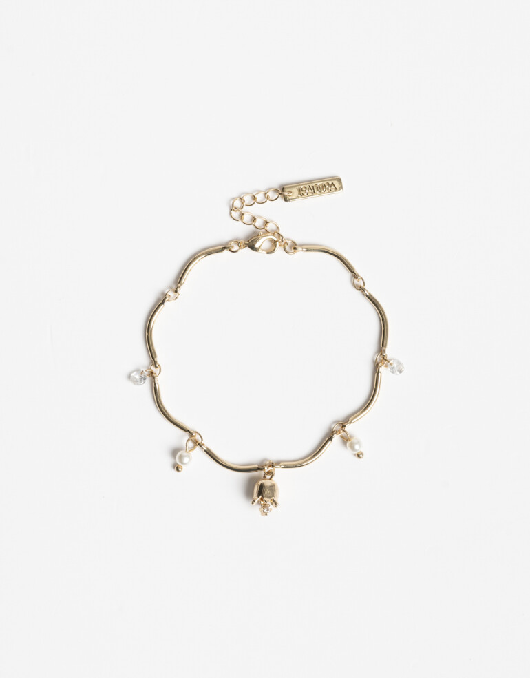 Pulseras Flexibles Strass Pulsera Tulipanes Cubic & Perla - Dorado