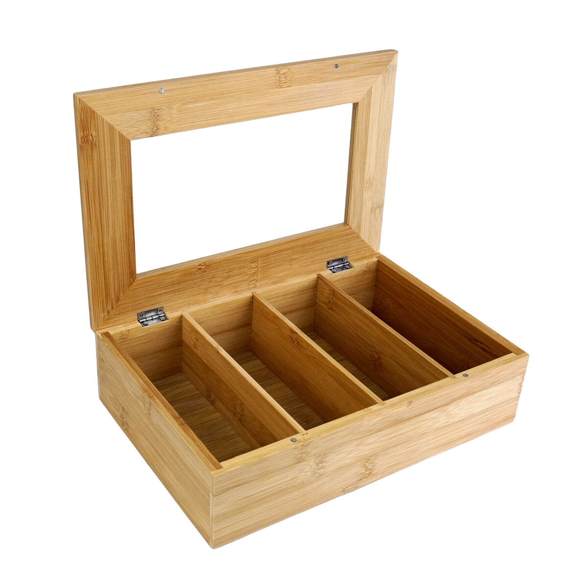 CAJA TE BAMBOO 4 DIVISIONES TAPA CON VIDRIO 