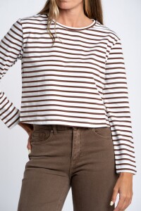 Remera Algodón Elastano Rayada Chocolate