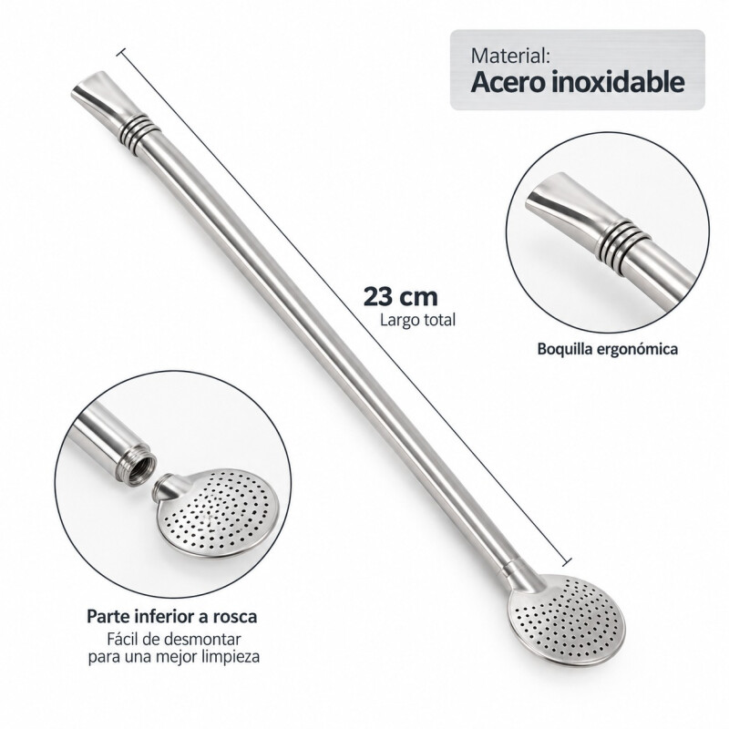 Bombilla de Acero Inoxidable 23cm Con Rosca Bombilla de Acero Inoxidable 23cm Con Rosca