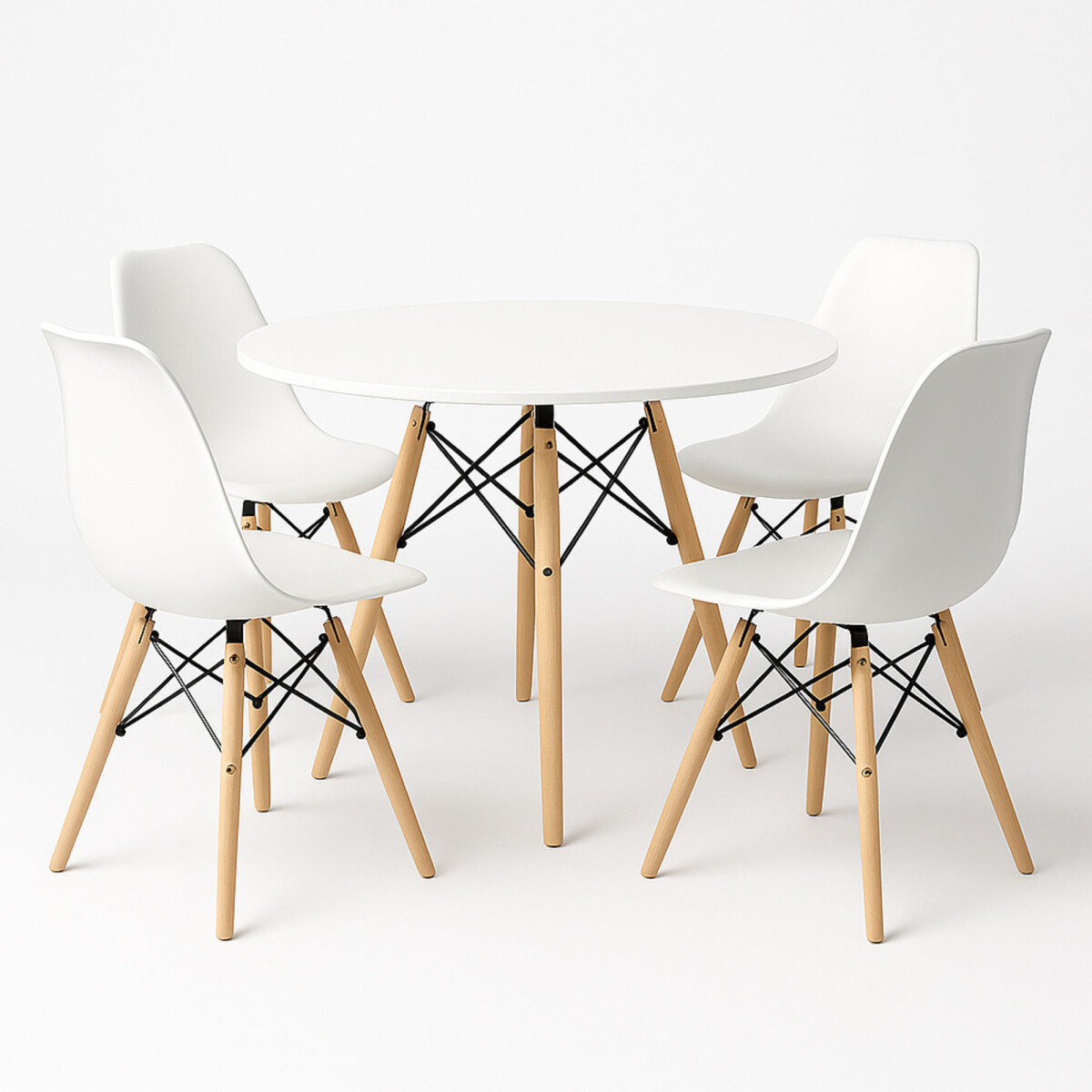 Juego de comedor Con Mesa Circular de 120cm + 4 sillas Eames - Blanco 