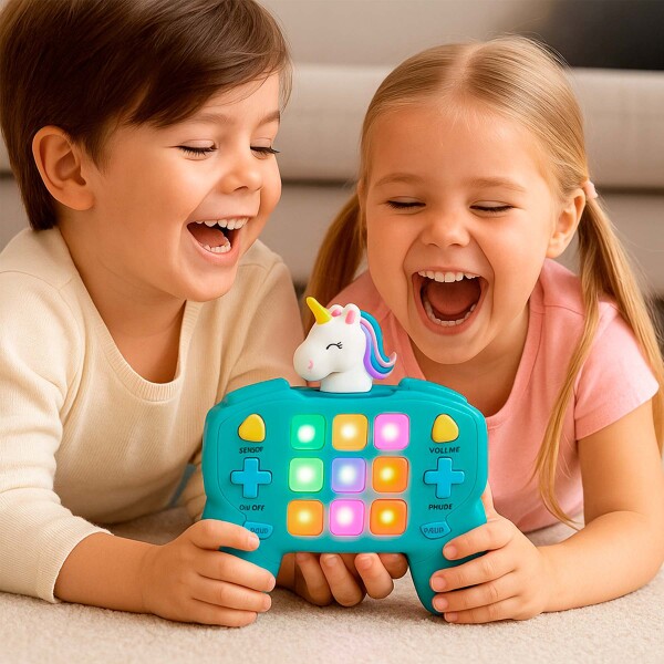 Joystick Consola Interactiva 15 Botones Con Luces Y Sonido Unicornio celeste