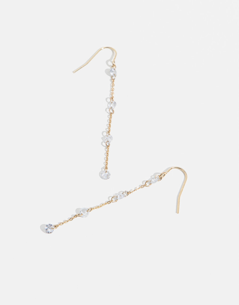Aros Colgantes Largos Strass Aros Largos Con Cubic Zirconia - Dorado