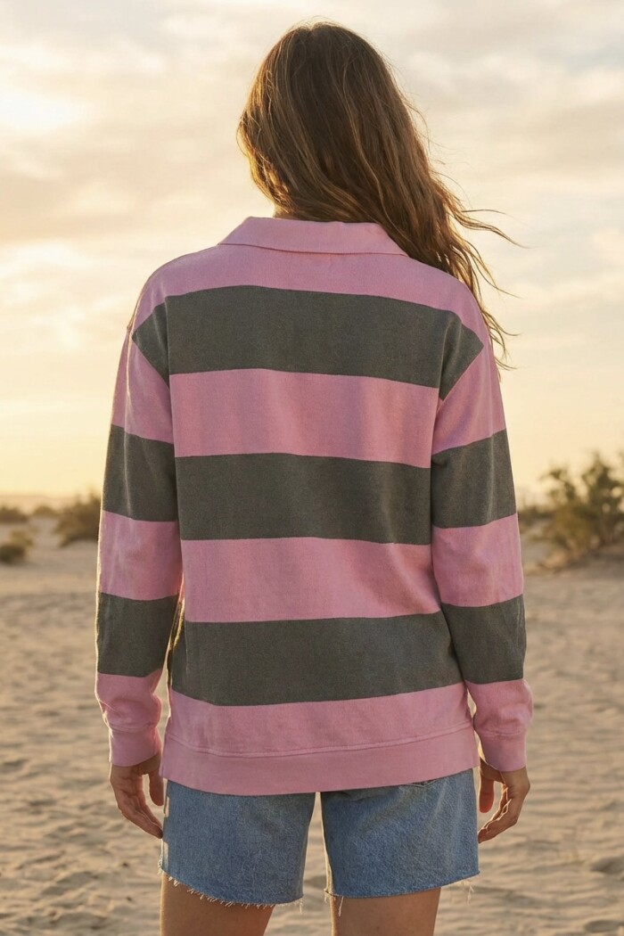 Sweater Polo Rayado Rosa