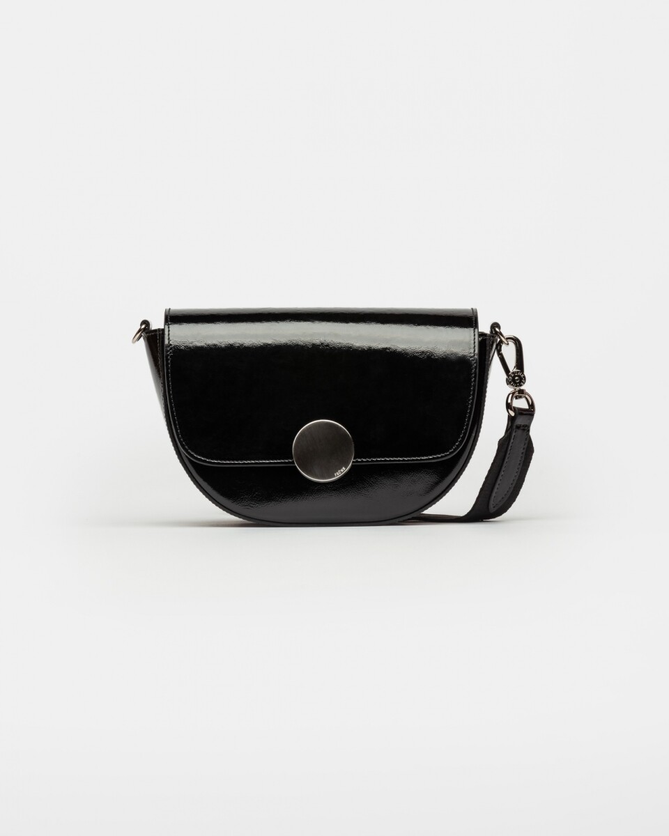 Bandolera The Circle En Cuero Charol Arrugado - Negro 