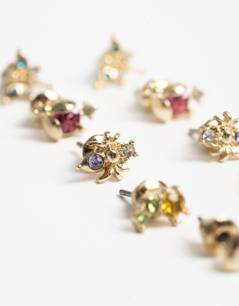 Aros Sets Metal Set De Aros Pasantes Bichitos - Dorado