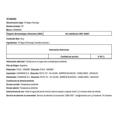 Caja X20 Té Negro Canarias 40GR 001