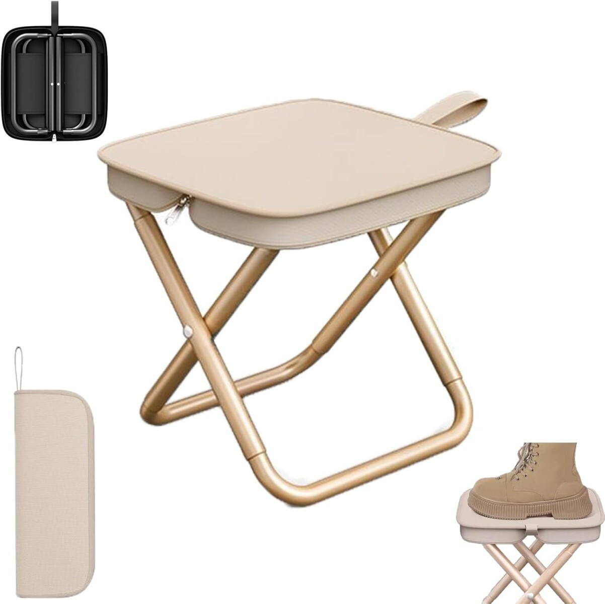 Asiento Plegable Portátil Tipo Cartera – Camping, Pesca, Picnic - BEIGE 