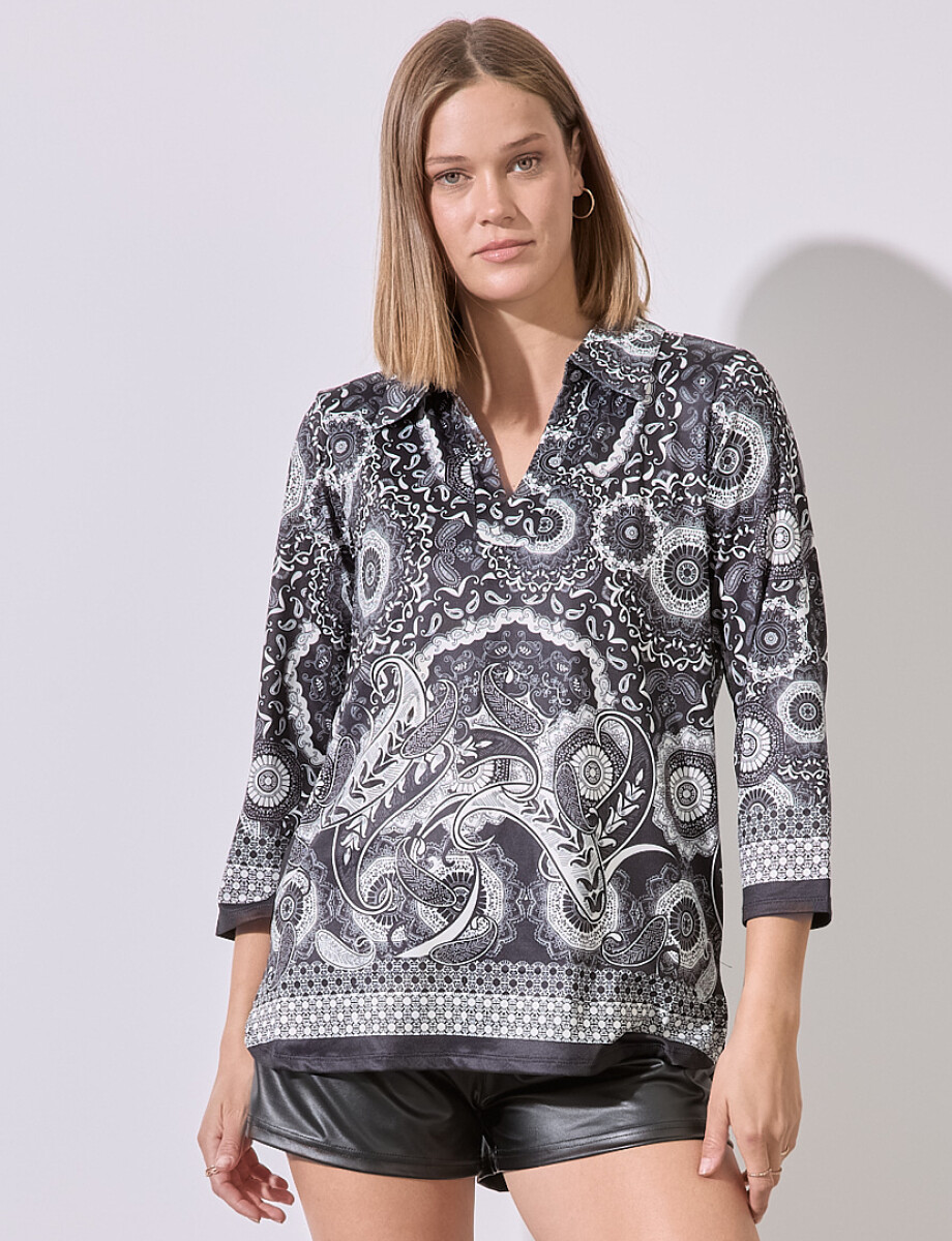 Blusa Print - Negro/blanco 