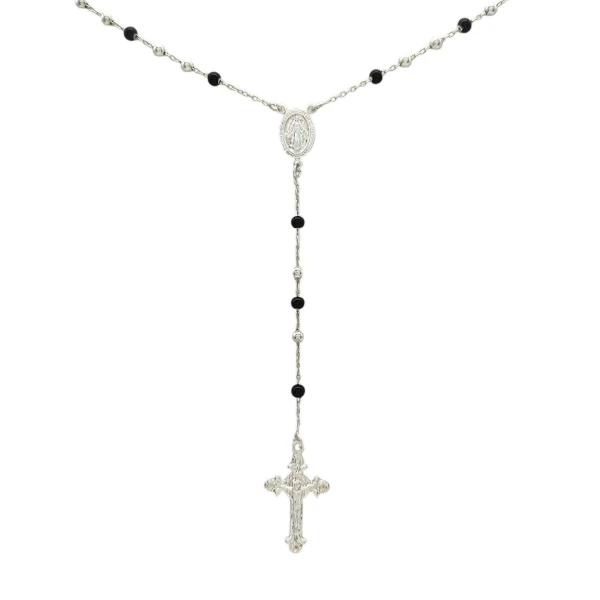 Rosario Virgen Milagrosa - Plata 925 - Resina negra- RO3004 conpiedra