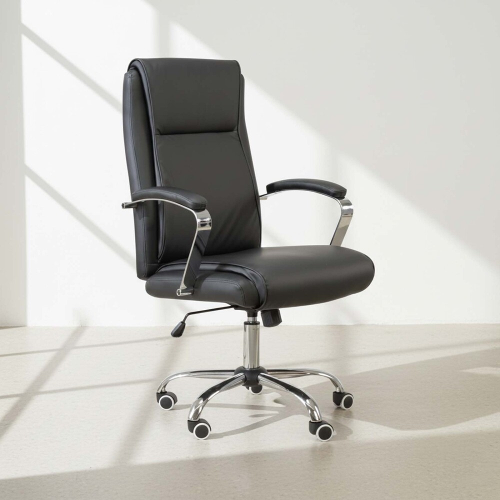 SILLA DE ESCRITORIO PU-Y-ACERO NEGRO D-422