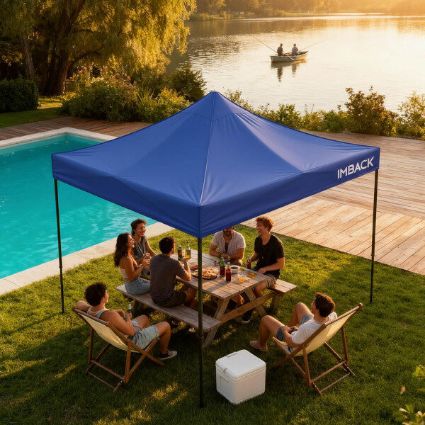 Gazebo Plegable 3x3 M Auto armable Toldo Playa Jardin Carpa Tela 600d IMBACK Color Azul Gazebo Plegable 3x3 M Auto armable Toldo Playa Jardin Carpa Tela 600d IMBACK Color Azul