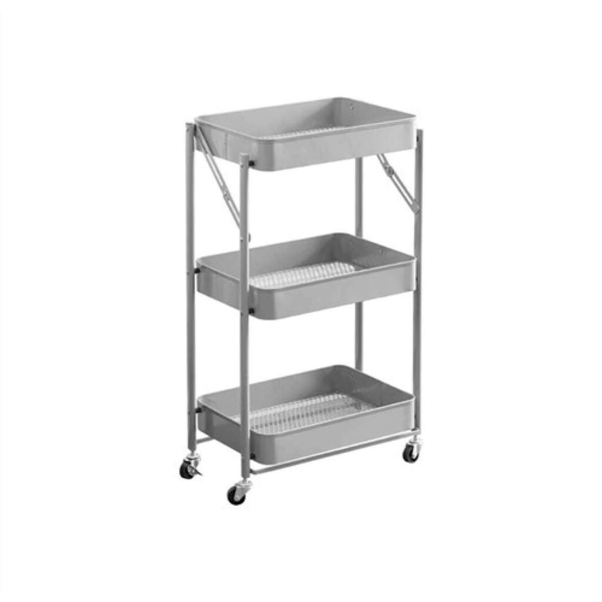 Carrito Organizador Plegable Tres Estantes Y Ruedas - Gris 