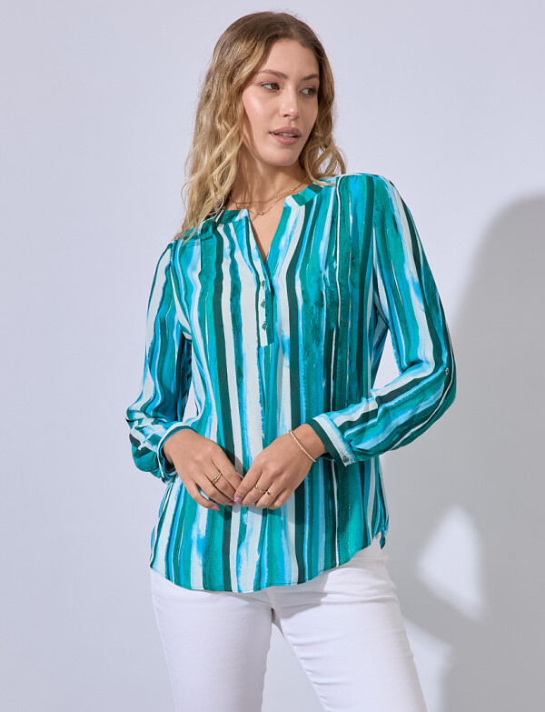 Blusa Botones Printed VERDE/MULTI