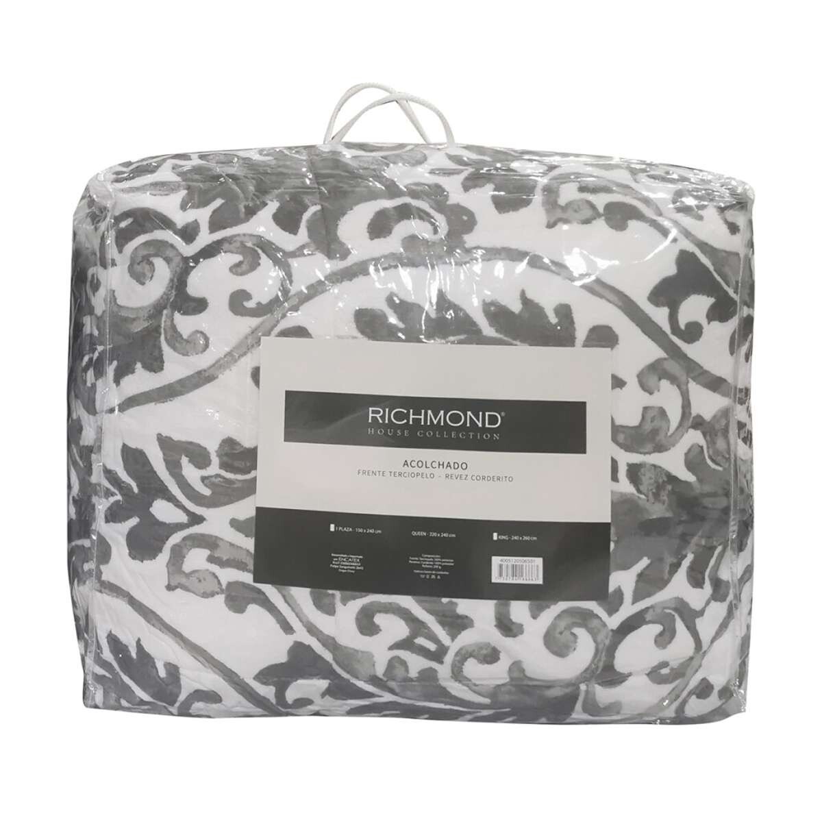 Acolchado King Size Terciopelo con Corderito Richmond 240 x 260 cm - Gris 