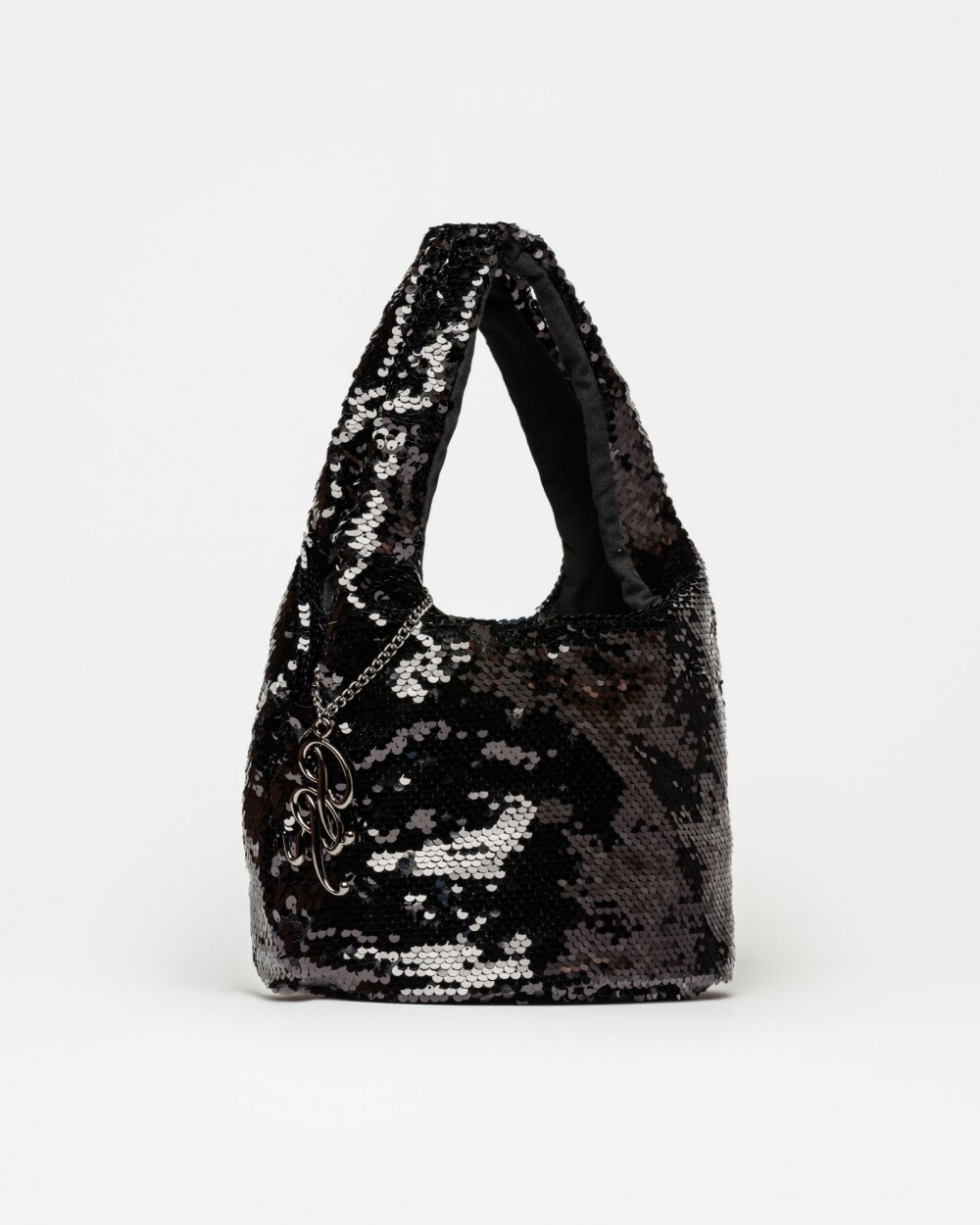 Cartera al hombro Poolside en paillette metalizado Negro