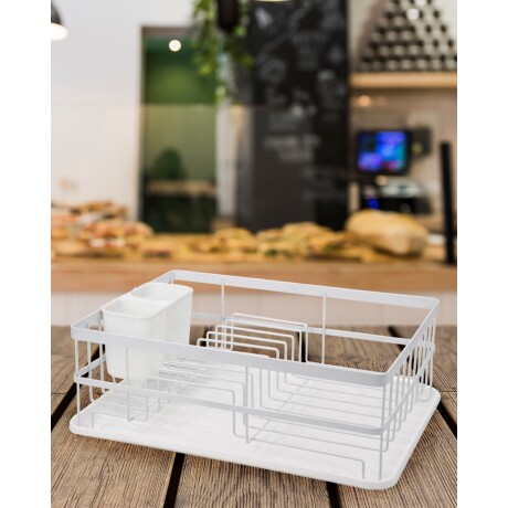 Escurridor de platos acero con bandeja y cubiertero 40x30x14cm Blanco