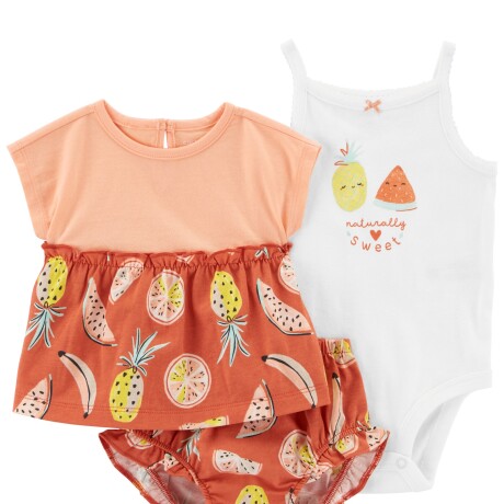 Set Carters 3 Piezas Short Remera Body de Algodón Fruta NARANJA