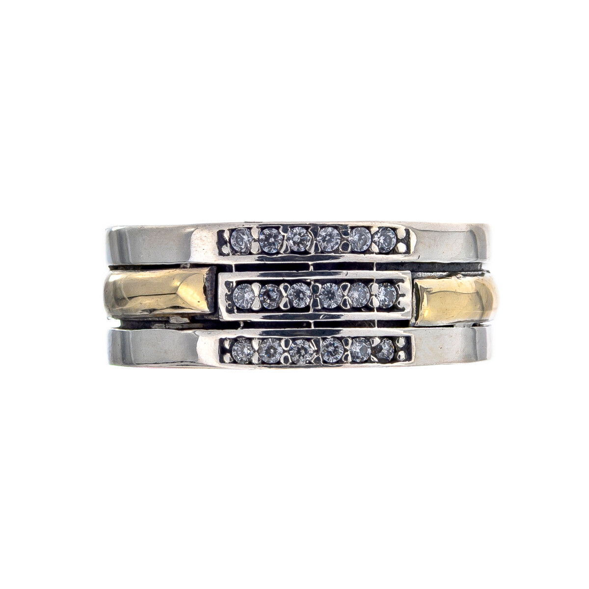 Anillo de plata 925 y double en oro 18 ktes con circonias. 