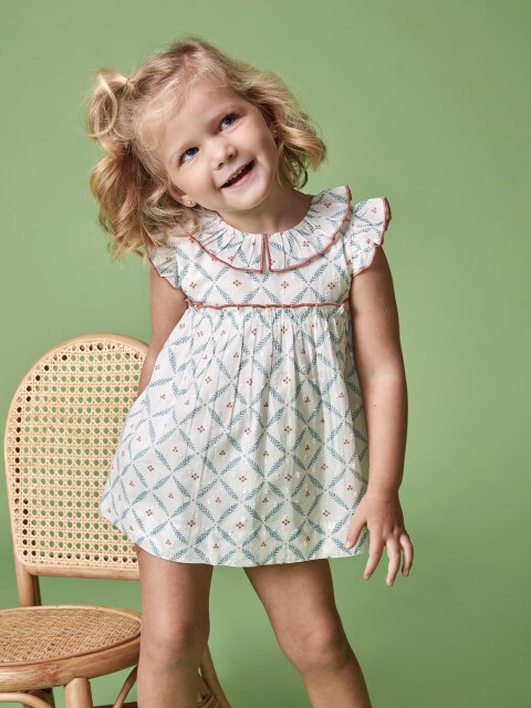 Vestido Con Estampado De Ramitas Blanco