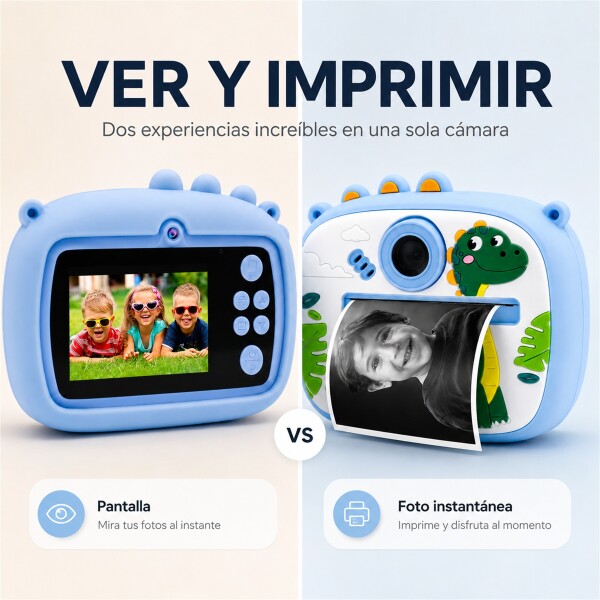Cámara Infantil Instantánea Gatito con Doble Lente y Selfie CELESTE