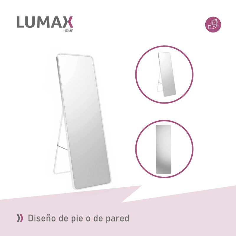 Espejo de pie o pared Glamour Lumax 165x60 cm living dormitorio Blanco