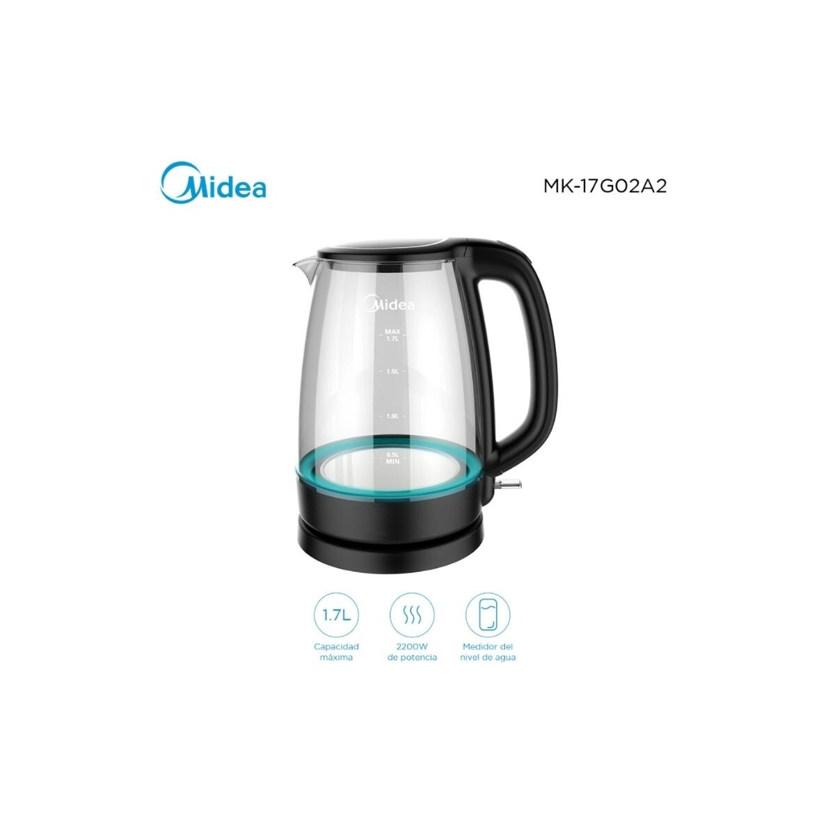 Jarra Electrica Midea 1.7l Vidrio Mk-17g02a2 S/d 