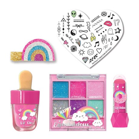Bolsa Belleza Niña c/Labiales Sombras Brillo Tatoo Glow Dark Arcoíris