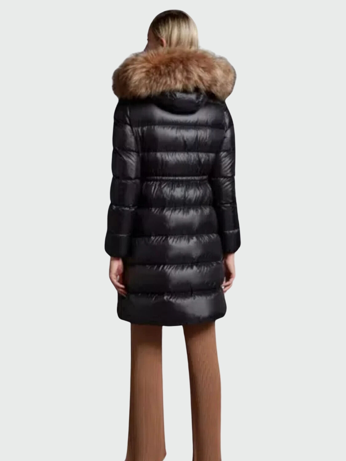 Moncler -Chaqueta larga con capucha integrada rellena de plumas, Chandre Negro