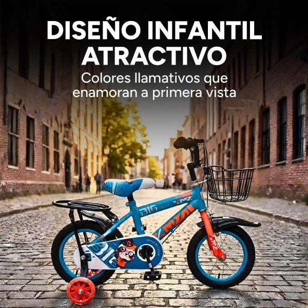 Bicicleta Infantil XMZ Rodado12 Canasto Parrilla Guardabarro Celeste 1