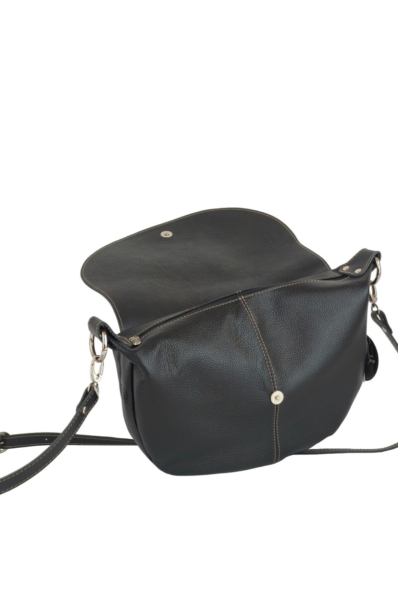 Morral de cuero con solapa Negro
