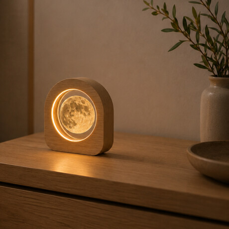 Lámpara veladora vidrio y madera 8x8cm Luna