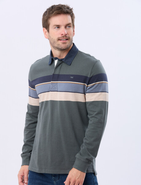 REMERA POLO RAYADA EN ALGODÓN Verde