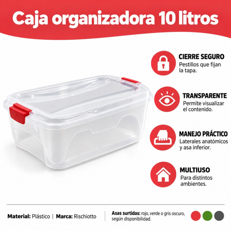 Set x3 Caja organizadora 10 lts de plástico reforzada TRANSPARENTE