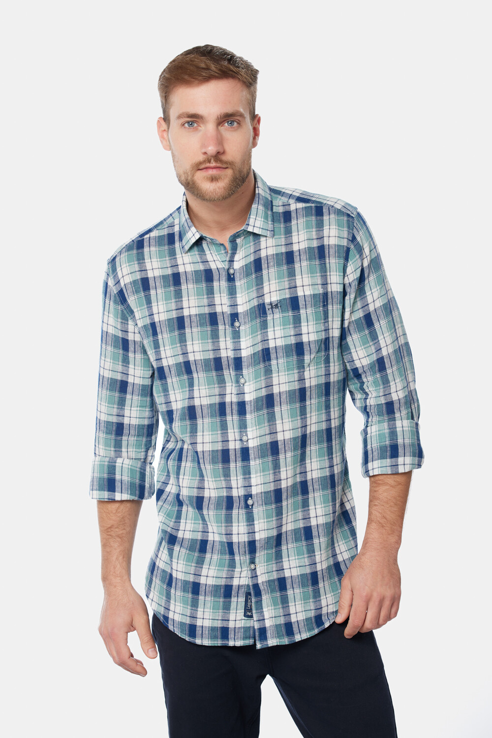 CAMISA DE LINO A CUADROS Verde