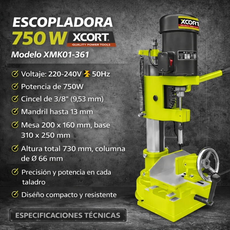 XCORT TALADRO ESCOPLADOR DE BANCO PROFESIONAL PARA CARPINTERIA 750W 1HP Xcort Taladro Escoplador De Banco Profesional Para Carpinteria 750w 1hp