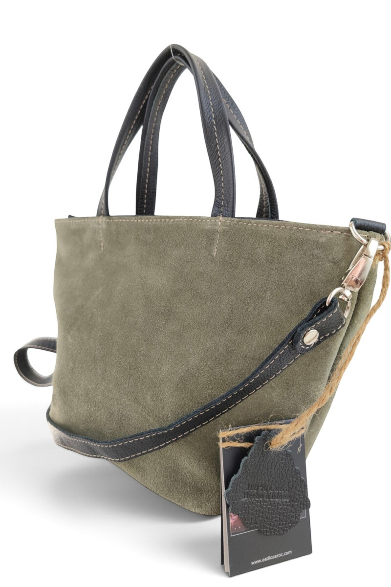 Cartera balde chica en cuero y gamuza Verde