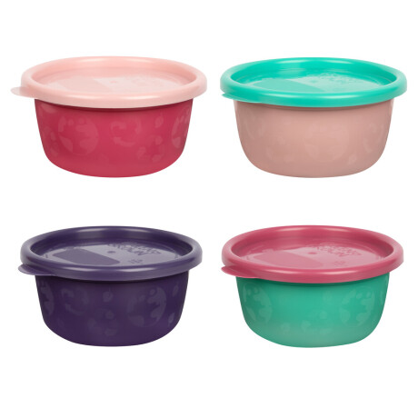 Pack x4 bowls c/ tapa 236ml rosa y verdes
