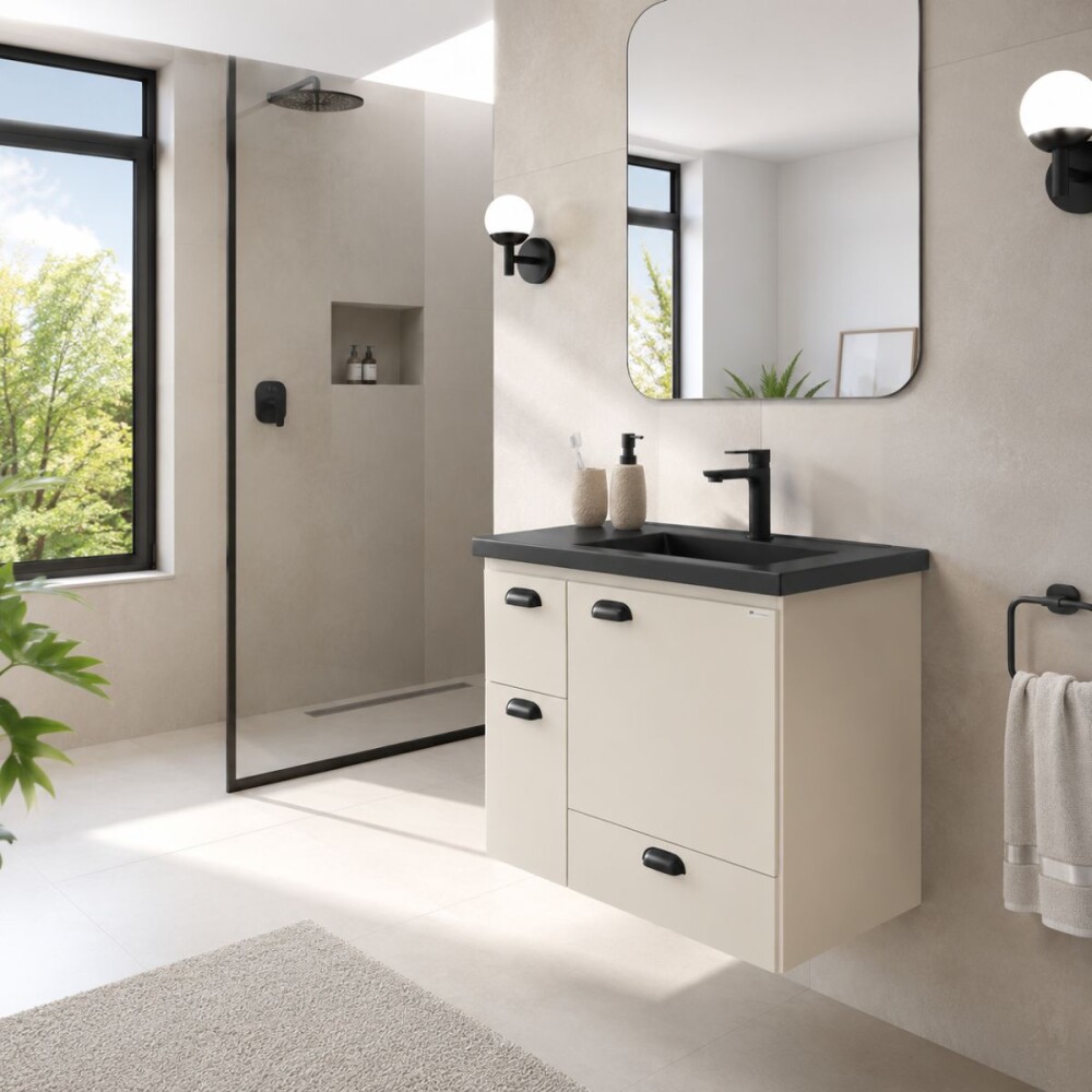 Mueble de baño suspendido Nuevo Orquídea 60cm Nude Bacha negra Mueble De Baño Suspendido Nuevo Orquídea 60cm Nude Bacha Negra
