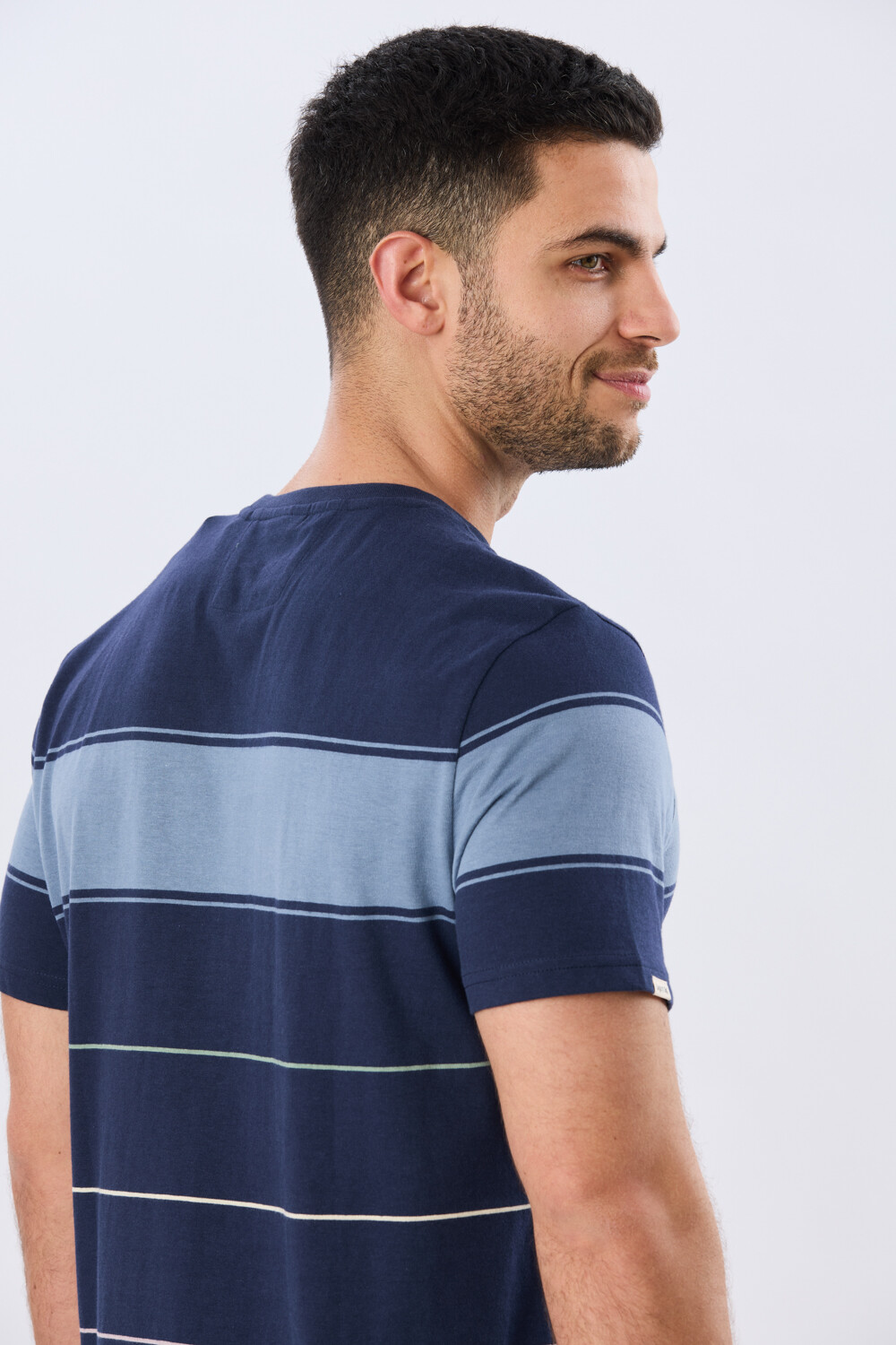 REMERA RAYADA DE ALGODÓN Azul