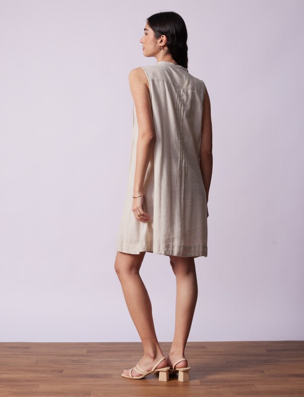 Vestido Lino Botones BEIGE