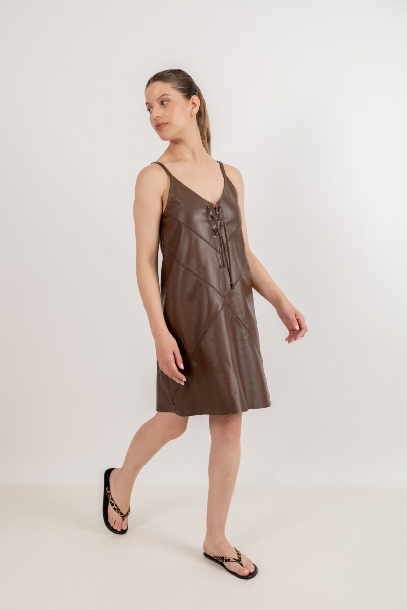 Vestido de cuero Laos - Chocolate 